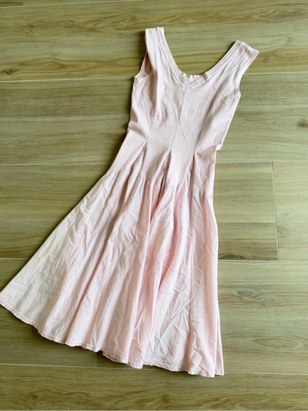 Vintage cotton Women's Sleeveless V-Neck Pink Midi Dress